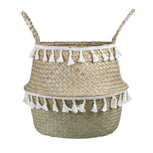 Storage Straw Basket With Tassel - MAHOGANY STREET