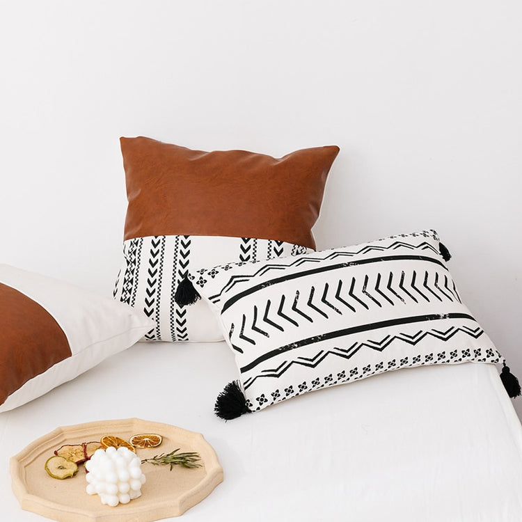 Cushion Covers With Faux Leather Details - MAHOGANY STREET