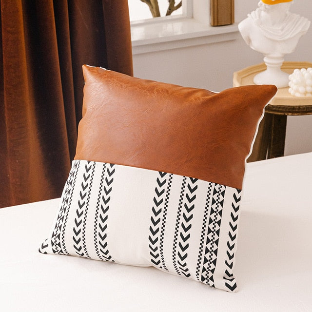 Cushion Covers With Faux Leather Details - MAHOGANY STREET
