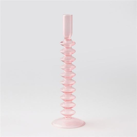 Vintage Style Glass Candle Holder - Pink - MAHOGANY STREET