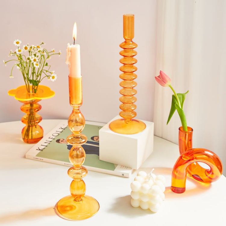 Vintage Style Glass Candle Holder - Amber - MAHOGANY STREET