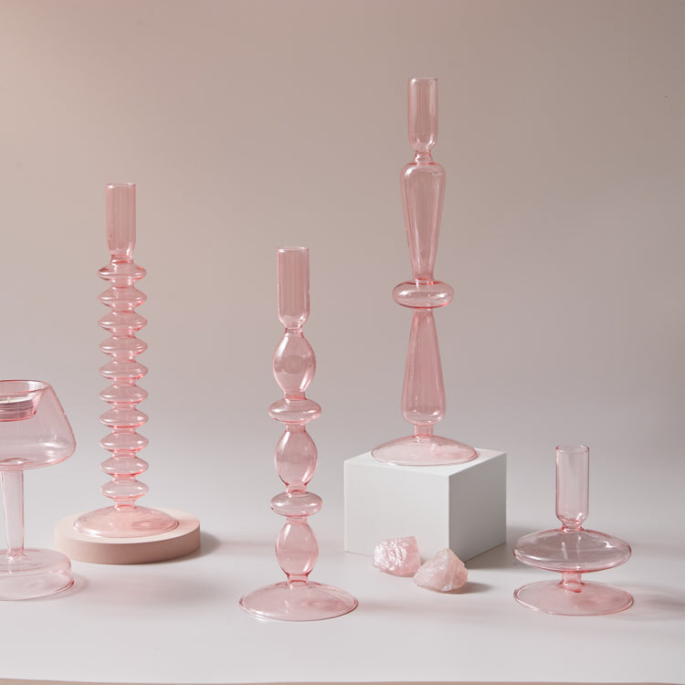 Vintage Style Glass Candle Holder - Pink - MAHOGANY STREET