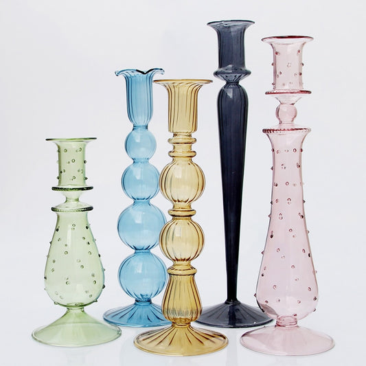 Tall Glass Vintage Candle Holders - MAHOGANY STREET