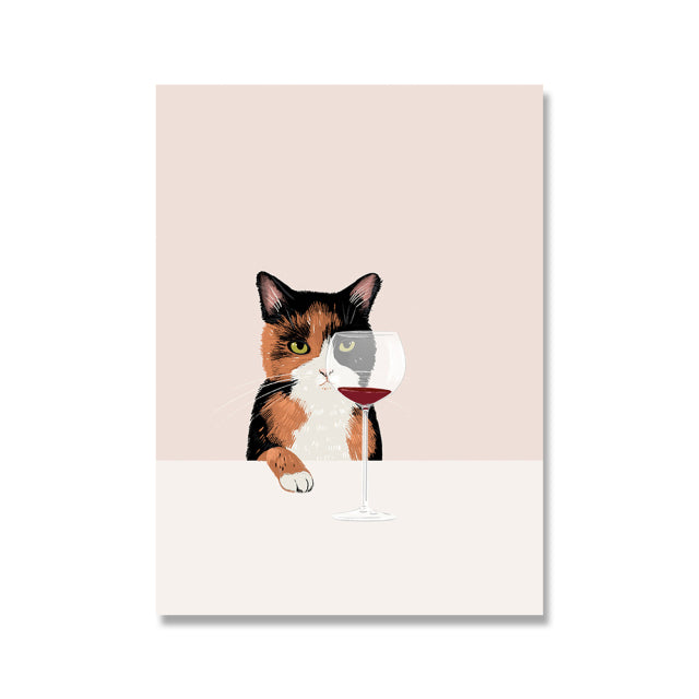 Cats Drinking Wine Canvas Prints - MAHOGANY STREET