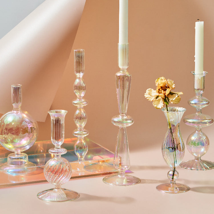 Shimmery Rainbow Iridescent Candle Holders - MAHOGANY STREET