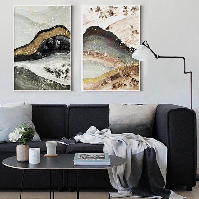 Gold Mountains Abstract Landscape Canvas Print - MAHOGANY STREET