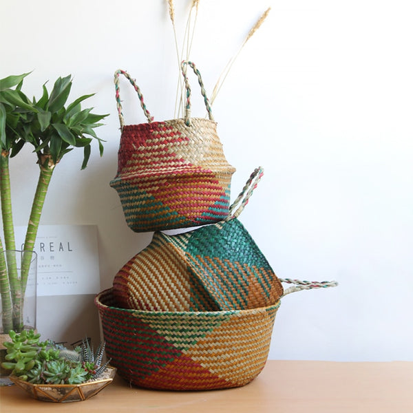 Seagrass Natural Design Storage Basket - MAHOGANY STREET