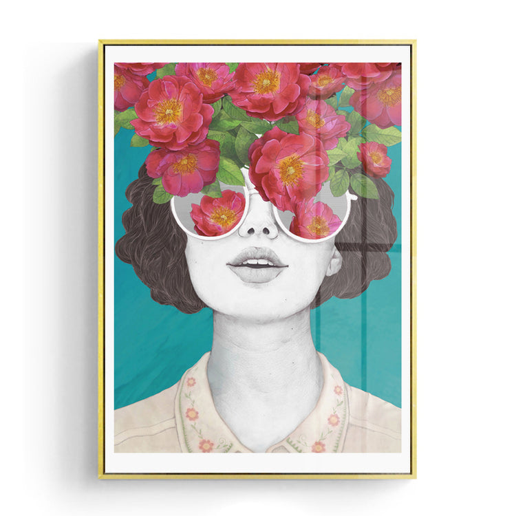 Retro Style Flower Girl Portrait Wall Art - MAHOGANY STREET