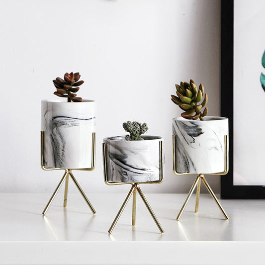 Marble Look Tripod Style Planters - MAHOGANY STREET