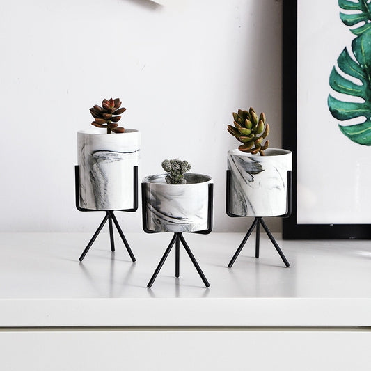 Marble Look Tripod Style Planters - MAHOGANY STREET