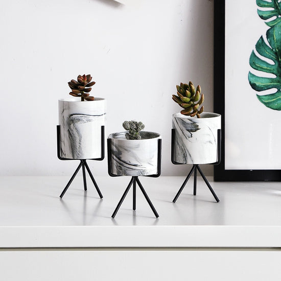 Marble Look Tripod Style Planters - MAHOGANY STREET