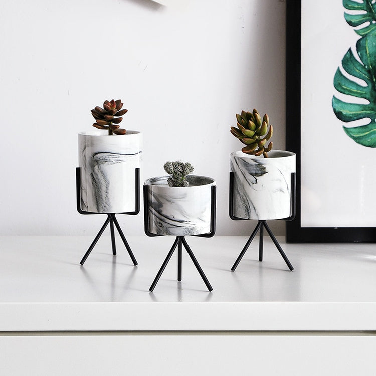Marble Look Tripod Style Planters - MAHOGANY STREET