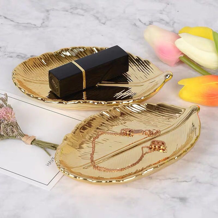 Decorative Gold Leaf Ceramic Storage Plate - MAHOGANY STREET