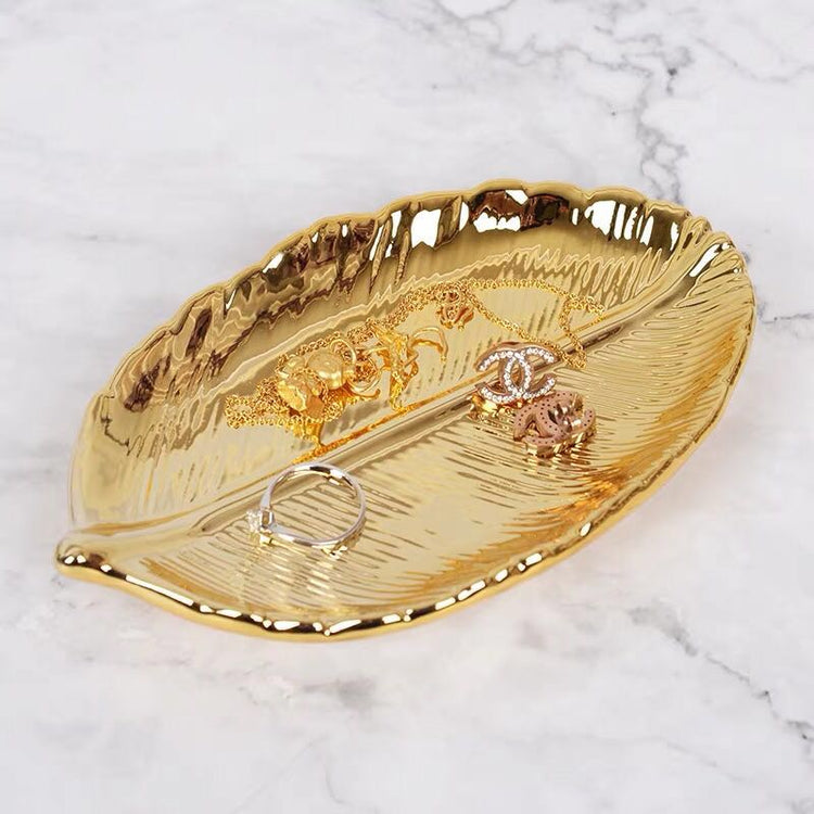 Decorative Gold Leaf Ceramic Storage Plate - MAHOGANY STREET
