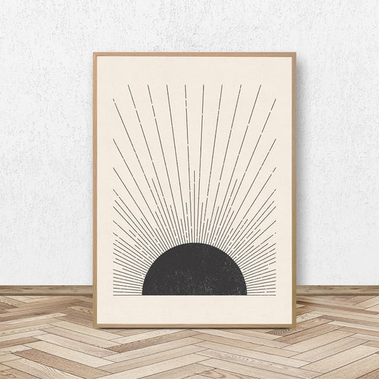 Sun Illustration Black And White Canvas Print - MAHOGANY STREET