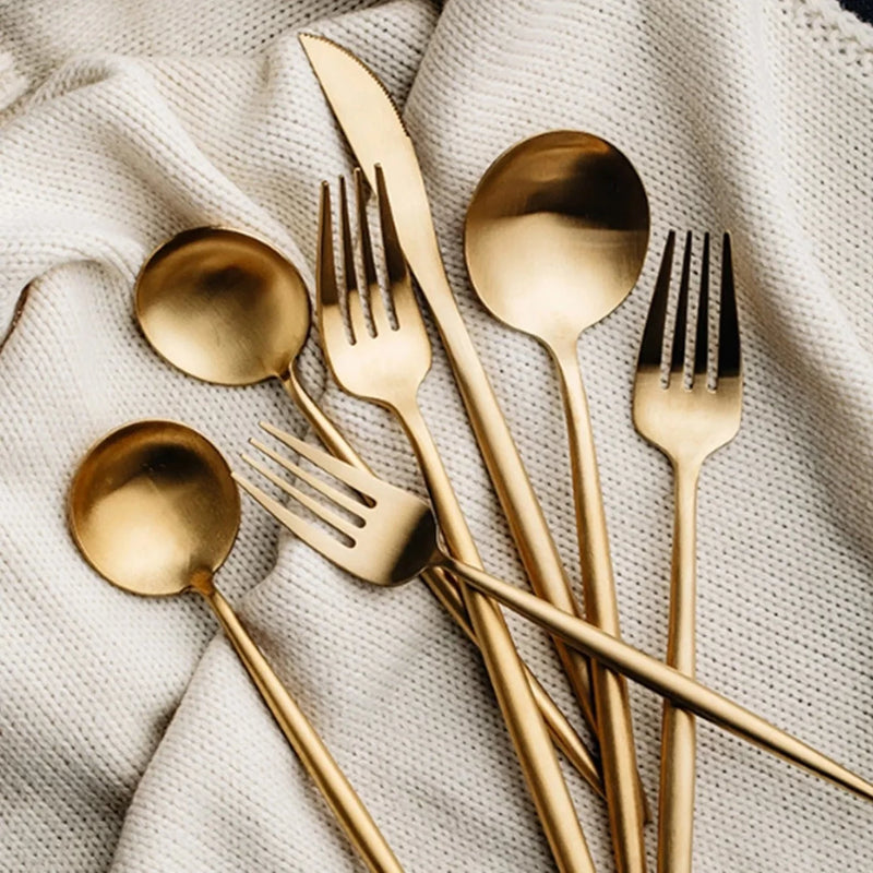 Stainless Steel Dinnerware Gold Color Cutlery (6 sets)