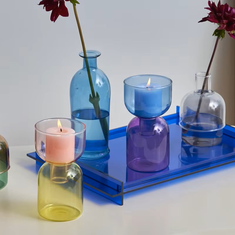 Colored Glass Candle Holder for Pillar Candles