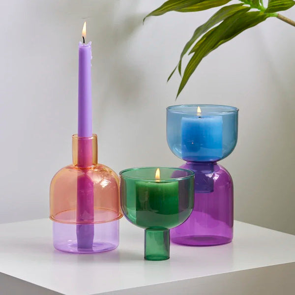 Colored Glass Candle Holder for Pillar Candles