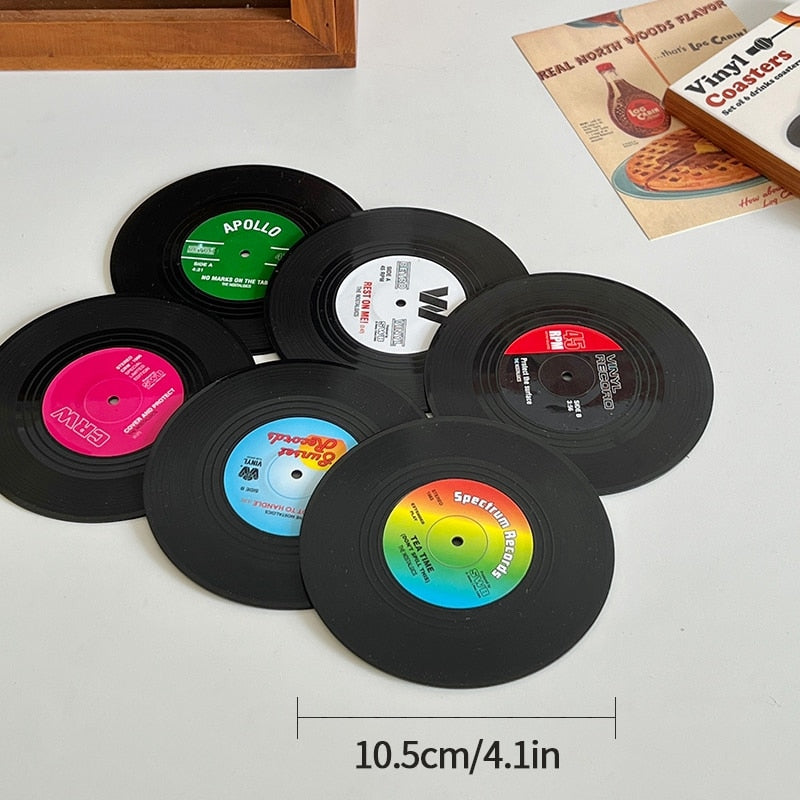 6pcs Retro Vinyl Record Anti Slip Coasters
