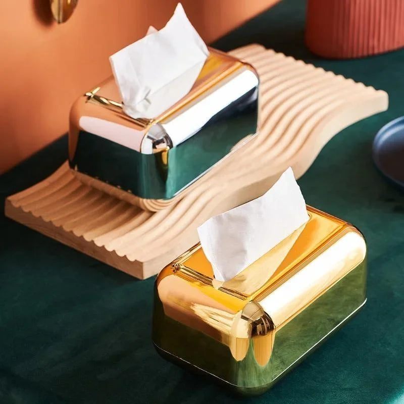 Luxe Timeless Gold Silver Color Metal Tissue Dispenser