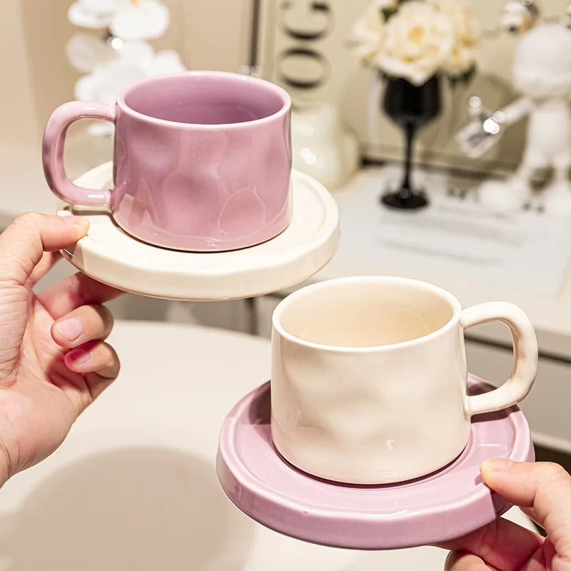 Ceramic Coffee Tea Retro Mugs with Matching Saucers