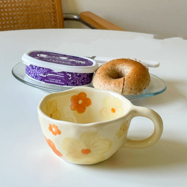 Irregular Ceramic Chunky Floral Coffee Mugs - Set of 2