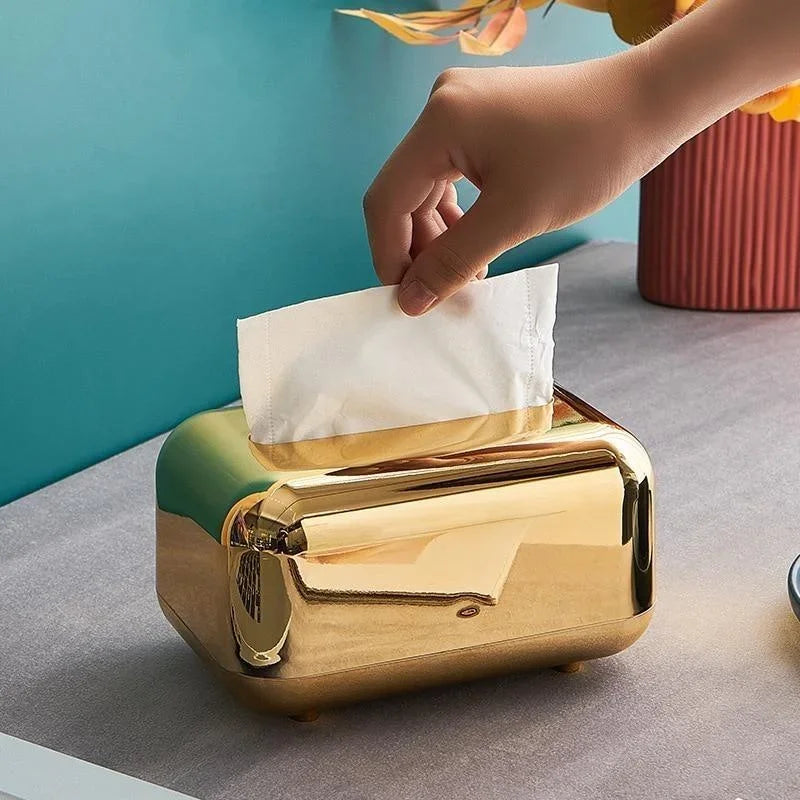 Luxe Timeless Gold Silver Color Metal Tissue Dispenser