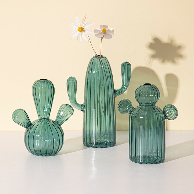 Creative Cactus Shaped Glass Vase for Plants