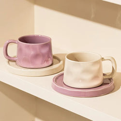 Ceramic Coffee Tea Retro Mugs with Matching Saucers