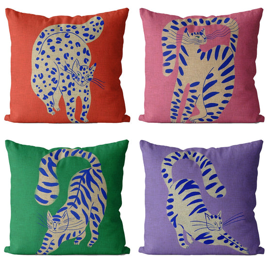 Cat Illustration Colorful Cushion Covers - MAHOGANY STREET