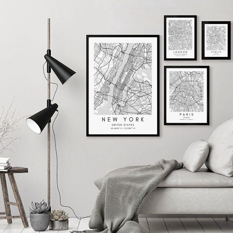 World Cities Map Canvas Prints - MAHOGANY STREET