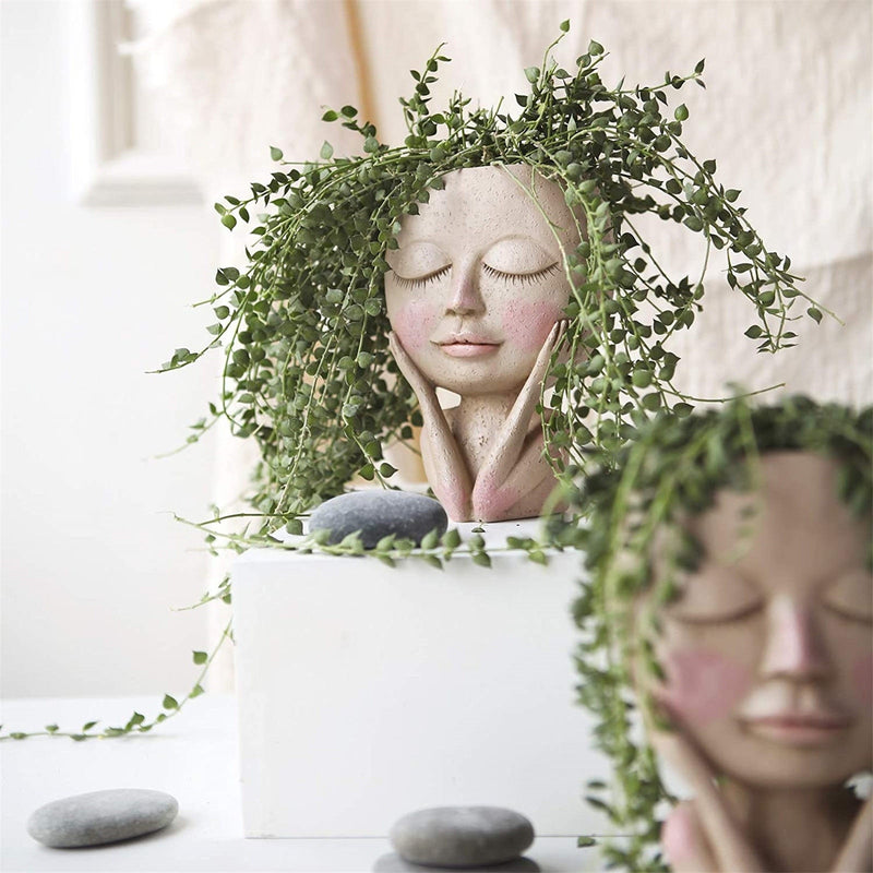 Girls Face Head Flower Planter Succulent Plant Vase