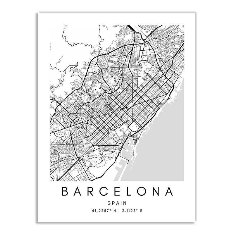 World Cities Map Canvas Prints - MAHOGANY STREET