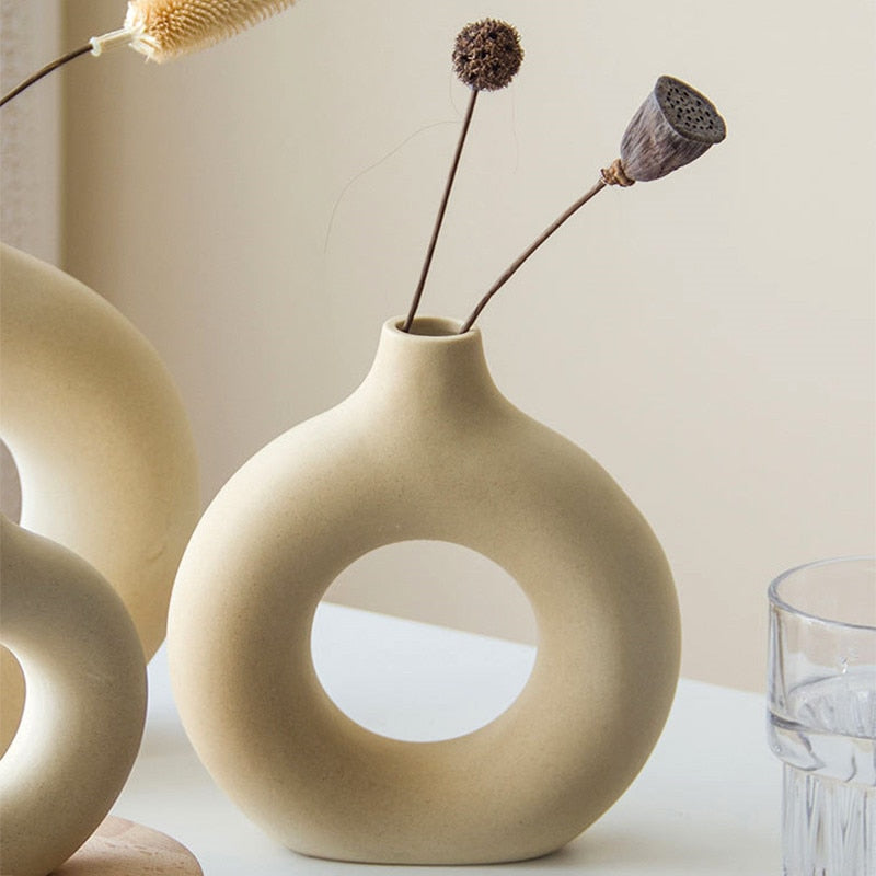 Yellow Donut Shaped Vase For Stylish Flower Display