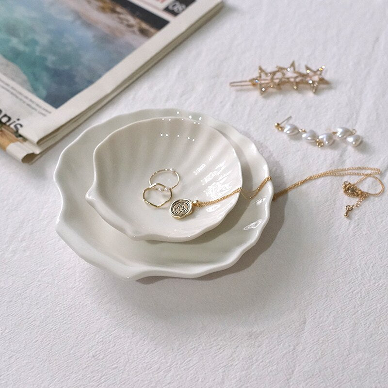 White Ceramic Shell Storage Trays