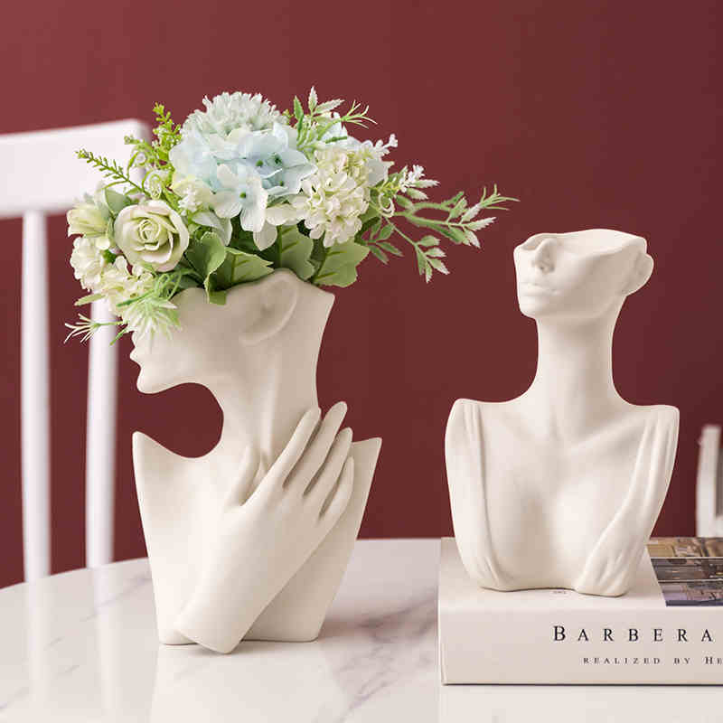Half Bust White Ceramic Flower Vases