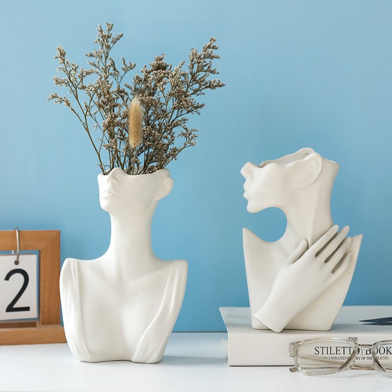 Half Bust White Ceramic Flower Vases