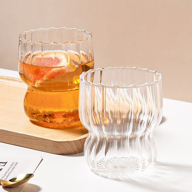 Transparent Ribbed Glass Cups - Set of 4