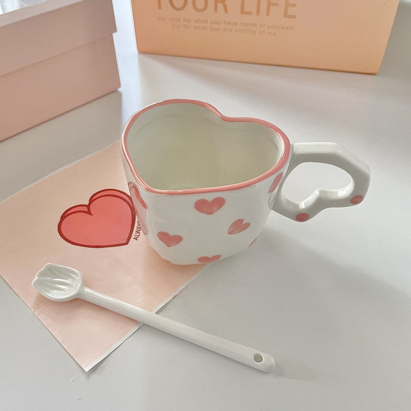 Adorable Heart Shaped Ceramic Coffee Mug - Set of 2