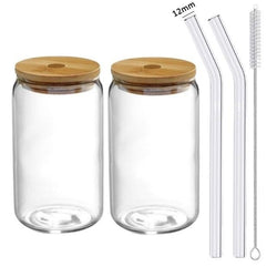 Glass Cups With A Lid And Glass Straws - MAHOGANY STREET