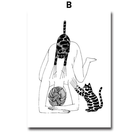 Minimalist Drawing Girl And Tiger Prints - MAHOGANY STREET