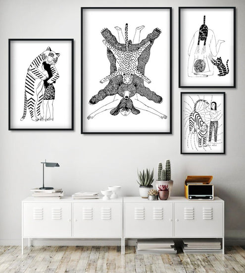 Minimalist Drawing Girl And Tiger Prints - MAHOGANY STREET