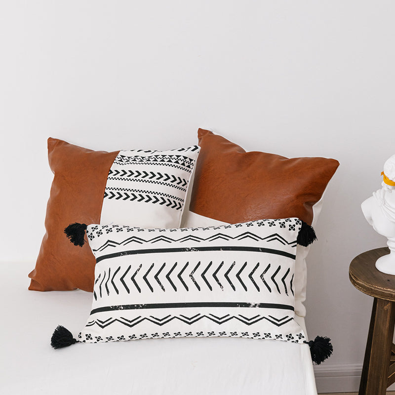 Cushion Covers With Faux Leather Details - MAHOGANY STREET