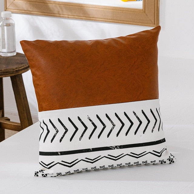 Cushion Covers With Faux Leather Details - MAHOGANY STREET