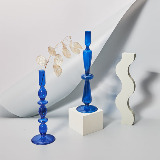 Vintage Style Glass Candle Holder - Blue - MAHOGANY STREET
