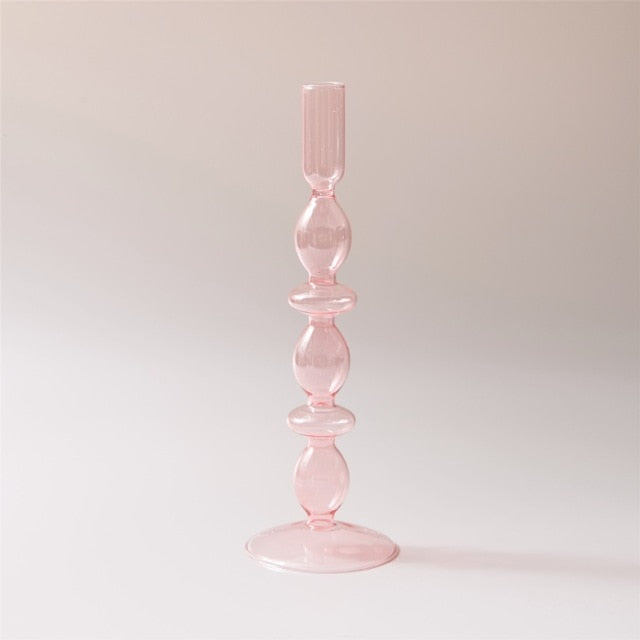 Vintage Style Glass Candle Holder - Pink - MAHOGANY STREET