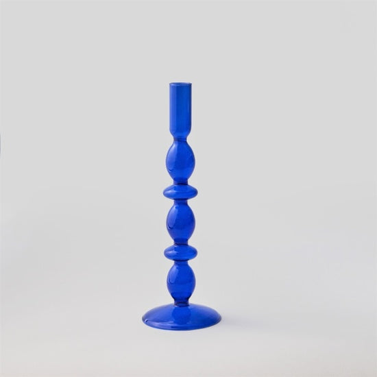 Vintage Style Glass Candle Holder - Blue - MAHOGANY STREET