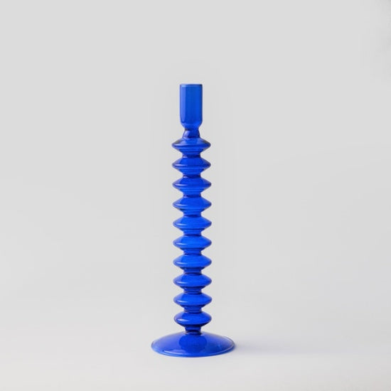 Vintage Style Glass Candle Holder - Blue - MAHOGANY STREET