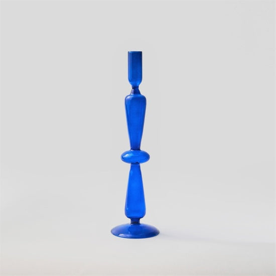 Vintage Style Glass Candle Holder - Blue - MAHOGANY STREET