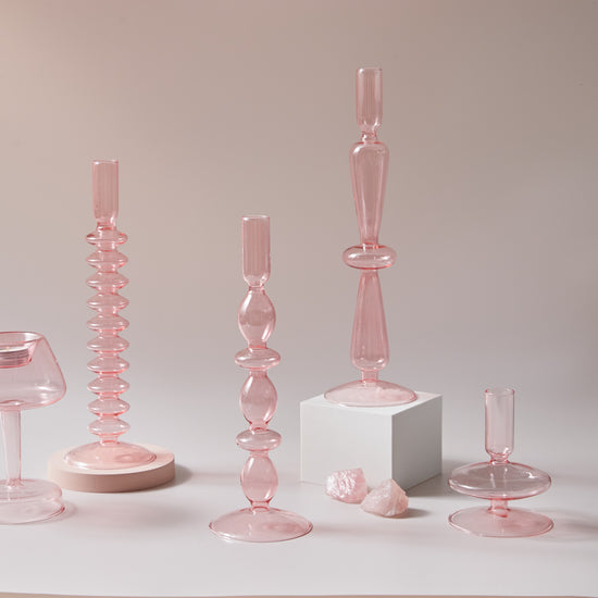 Vintage Style Glass Candle Holder - Pink - MAHOGANY STREET